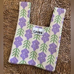 GANNI knit handbag purple cream and green floral